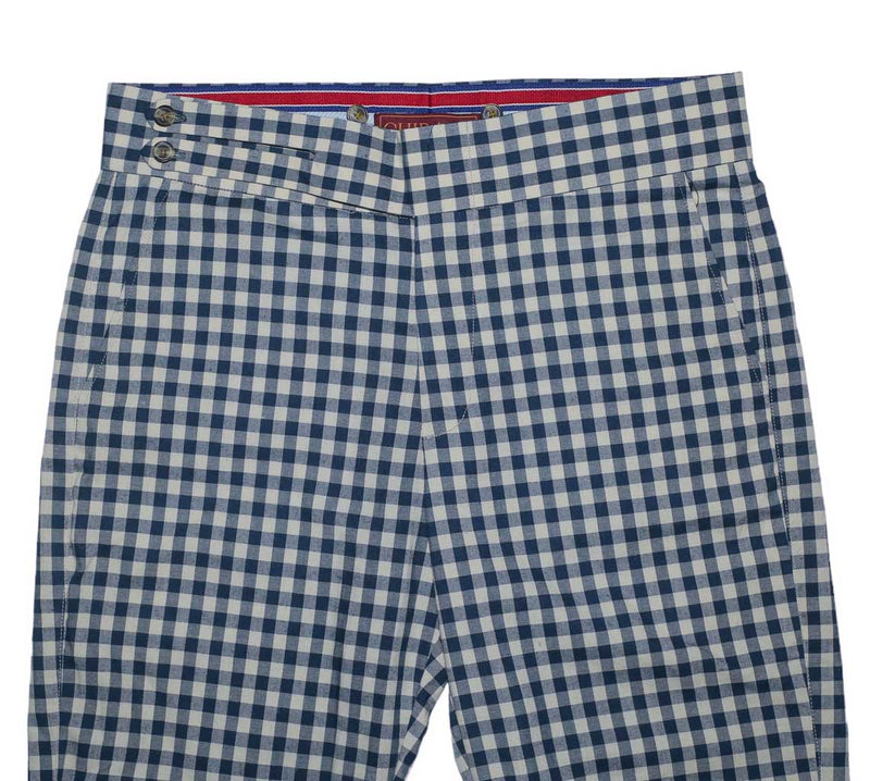 Mens Gurkha Pants Blue Check Plaid Slim High Waist Flat Front Dress Trousers 34