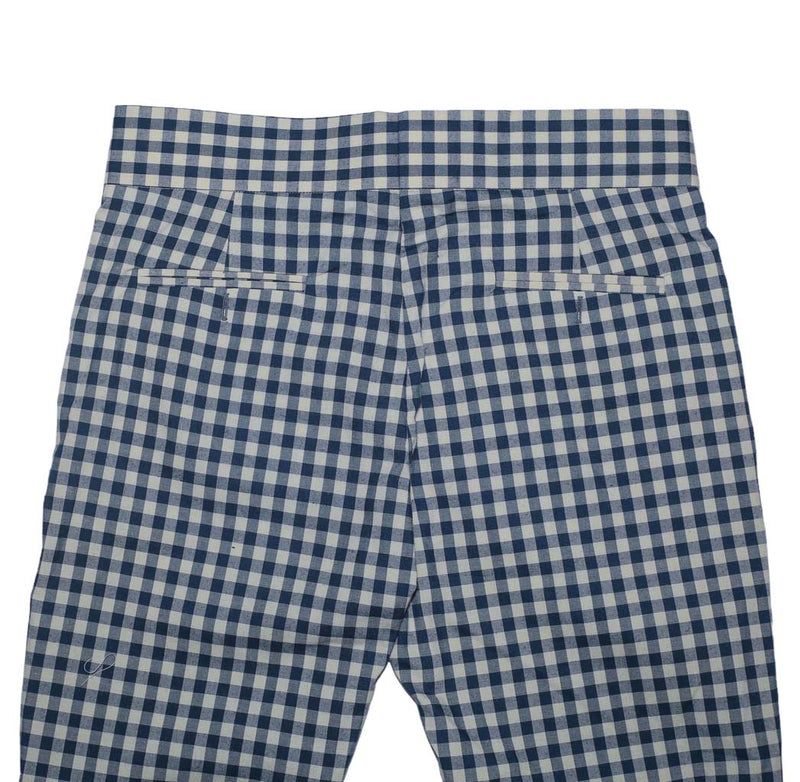 Mens Gurkha Pants Blue Check Plaid Slim High Waist Flat Front Dress Trousers 34