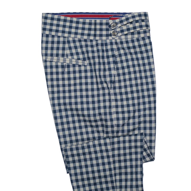 Mens Gurkha Pants Blue Check Plaid Slim High Waist Flat Front Dress Trousers 34
