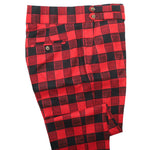 Men's Gurkha Pants Red Black Plaid Check Slim High Waist Flat Front Dress Trousers 36