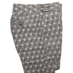 Men's Gurkha Pants Gray White Floral Slim High Waist Flat Front Dress Trousers 36