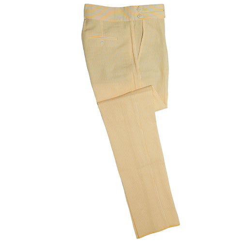 Men's Gurkha Pants Yellow White Striped Slim High Waist Flat Front Dress Trousers 36