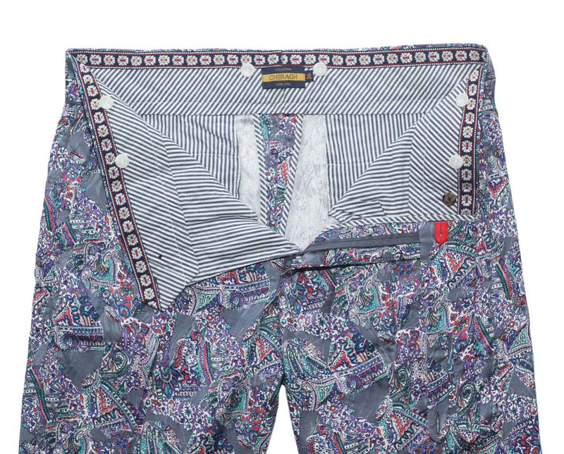Men's Gurkha Pants Multicolor Paisley Abstract Baroque High Waist Flat Front Dress Trousers 36