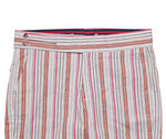 Men's Gurkha Pants White Orange Pink Striped Slim High Waist Flat Front Dress Trousers 36