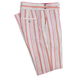 Men's Gurkha Pants White Orange Pink Striped Slim High Waist Flat Front Dress Trousers 36