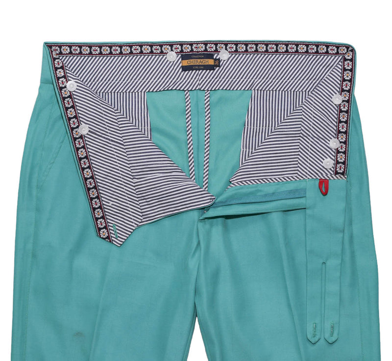 Men's Gurkha Pants Turquoise Cotton Slim High Waist Flat Front Dress Trousers 36