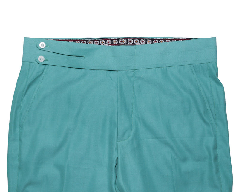 Men's Gurkha Pants Turquoise Cotton Slim High Waist Flat Front Dress Trousers 36
