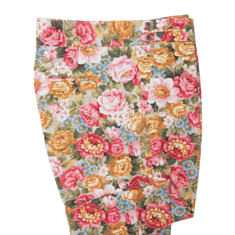 Men's Gurkha Pants Multicolor Floral Slim High Waist Flat Front Dress Trousers 38