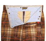 Men's Gurkha Pants Brown Beige Plaid Suede Slim High Waist Flat Front Dress Trousers 38