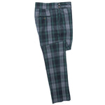 Men's Gurkha Pants Blue Green Plaid Check Slim High Waist Flat Front Dress Trousers 38