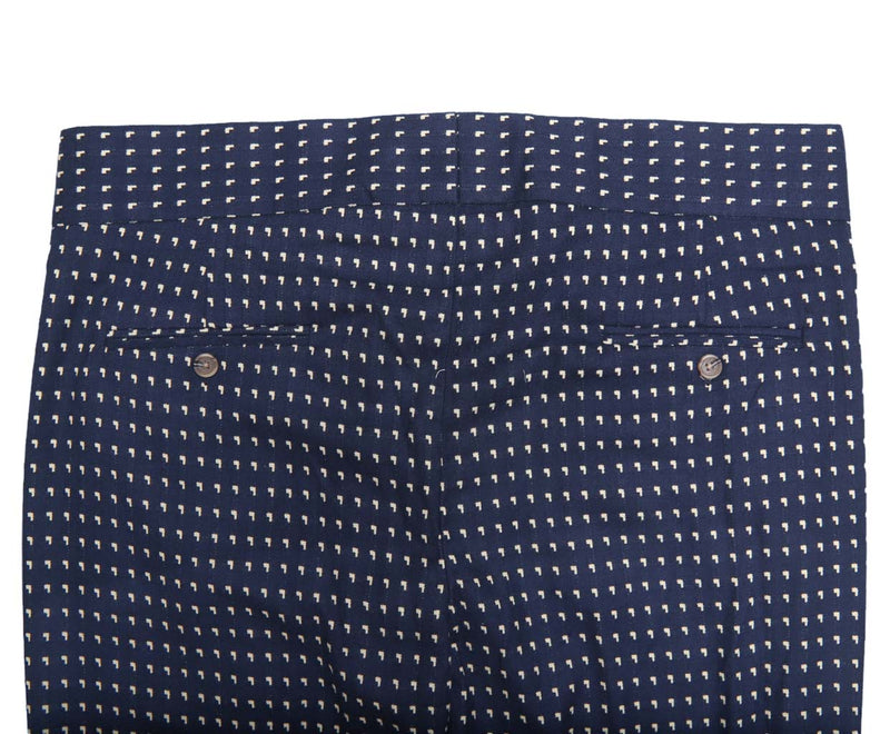 Men's Gurkha Pants Blue Geometric Wool Slim High Waist Flat Front Dress Trousers 38