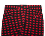 Men's Gurkha Pants Red Black Check Plaid Slim High Waist Flat Front Dress Trousers 38