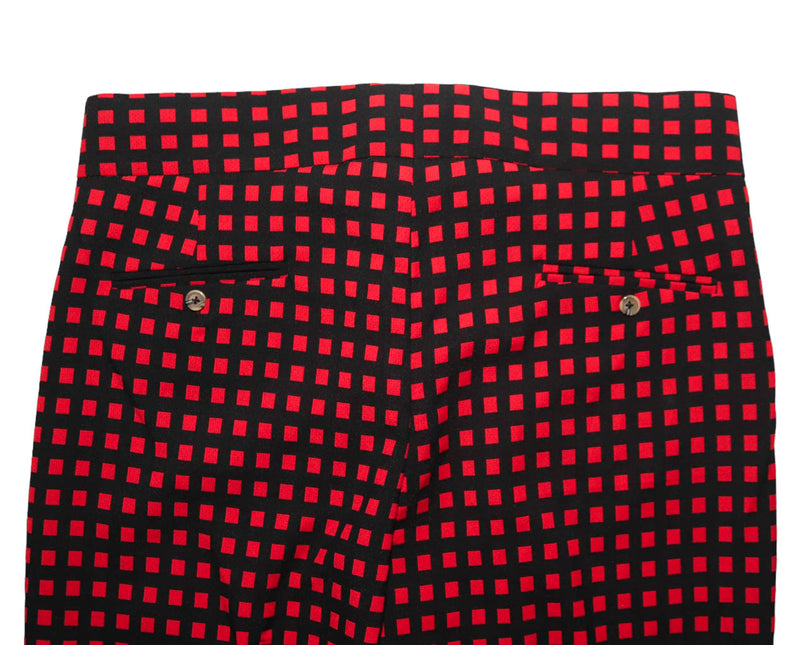 Men's Gurkha Pants Red Black Check Plaid Slim High Waist Flat Front Dress Trousers 38