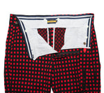 Men's Gurkha Pants Red Black Check Plaid Slim High Waist Flat Front Dress Trousers 38