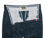 Men's Gurkha Pants Blue Green Geometric Wool High Waist Flat Front Dress Trousers 38