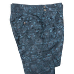 Men's Gurkha Pants Blue Floral Silk Slim High Waist Flat Front Dress Trousers 38