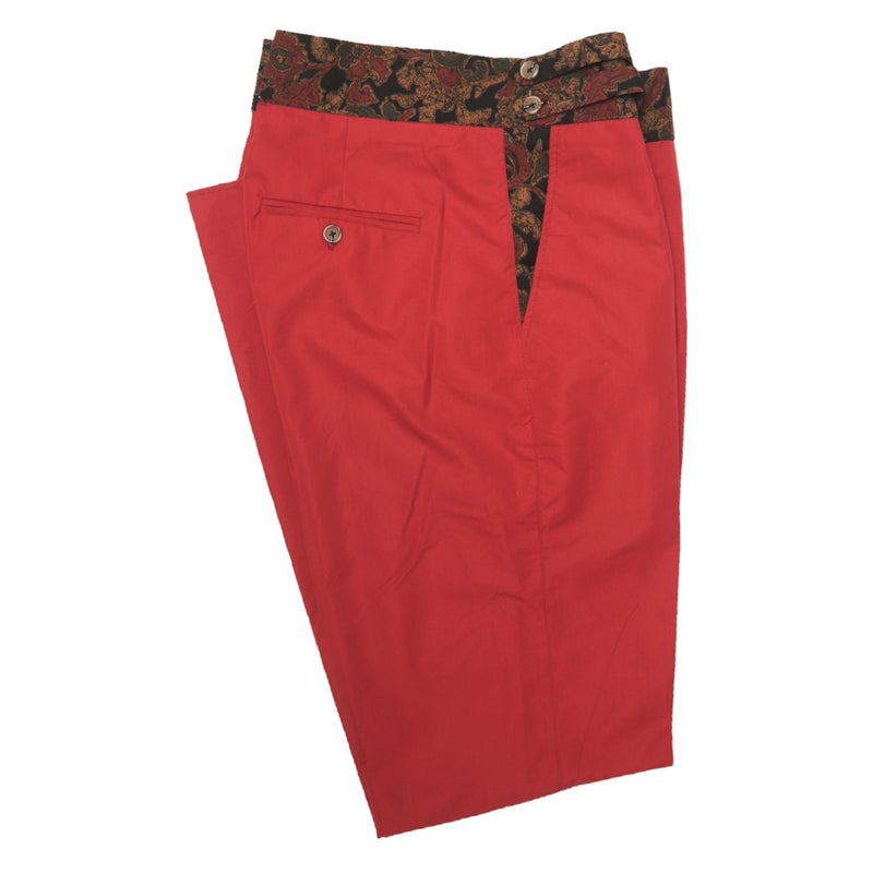 Men's Gurkha Pants Red Black Floral Slim High Waist Flat Front Dress Trousers 38