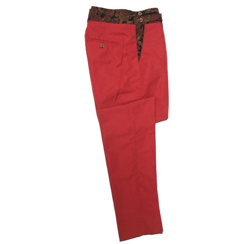 Men's Gurkha Pants Red Black Floral Slim High Waist Flat Front Dress Trousers 38