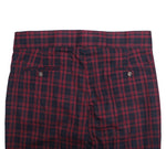 Men's Gurkha Pants Blue Red Plaid Check Wool Slim High Waist Flat Front Dress Trousers 38