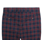 Men's Gurkha Pants Blue Red Gray Plaid Check Wool Slim High Waist Flat Front Dress Trousers 38