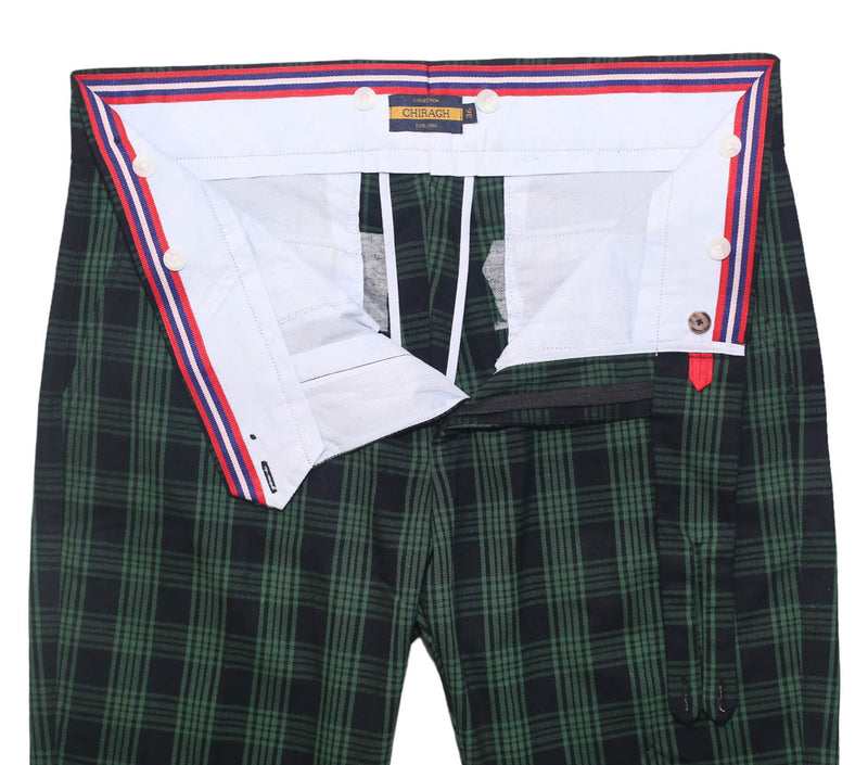 Men's Gurkha Pants Green Black Plaid Wool Slim High Waist Flat Front Dress Trousers 38