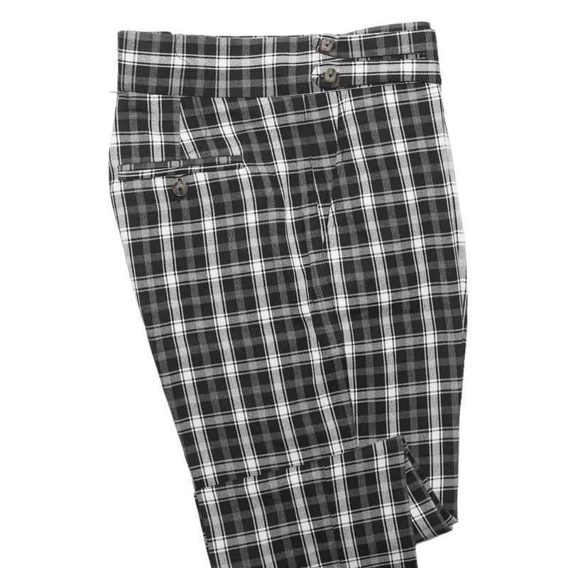 Men's Gurkha Pants Black White Plaid Wool Slim High Waist Flat Front Dress Trousers 36