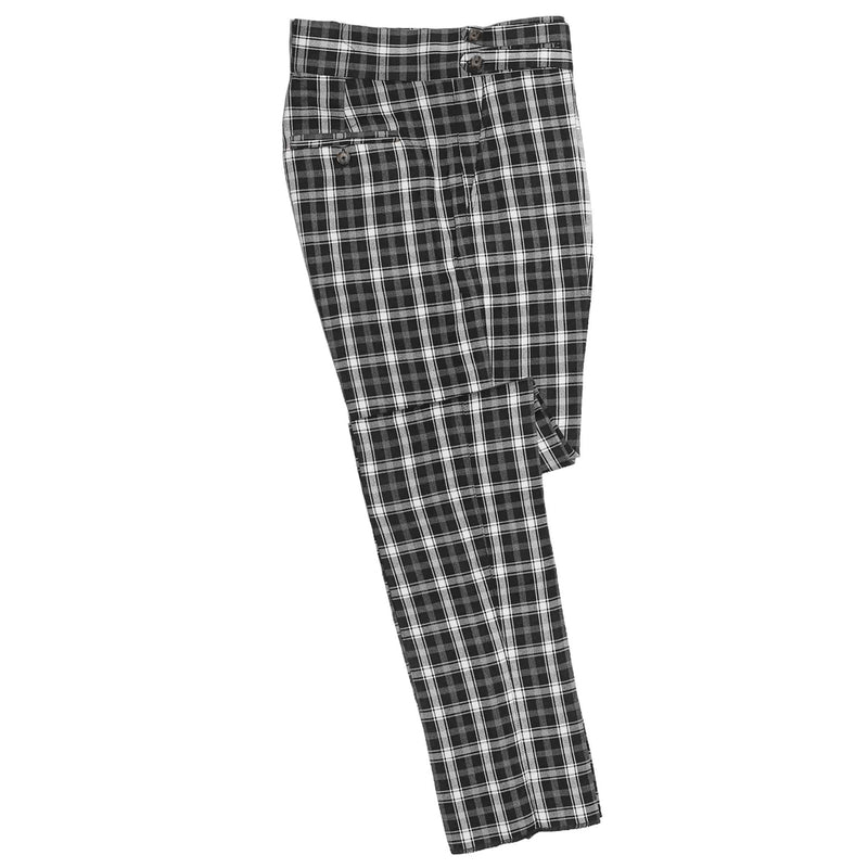 Men's Gurkha Pants Black White Plaid Wool Slim High Waist Flat Front Dress Trousers 36