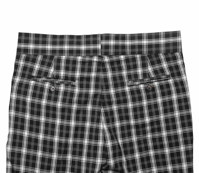 Men's Gurkha Pants Black White Plaid Wool Slim High Waist Flat Front Dress Trousers 36