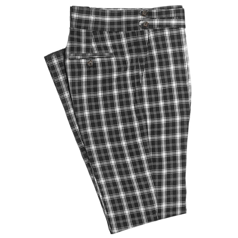 Men's Gurkha Pants Black White Plaid Wool Slim High Waist Flat Front Dress Trousers 36