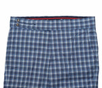 Men's Gurkha Pants Blue Plaid Check Cotton Slim High Waist Flat Front Dress Trousers 36