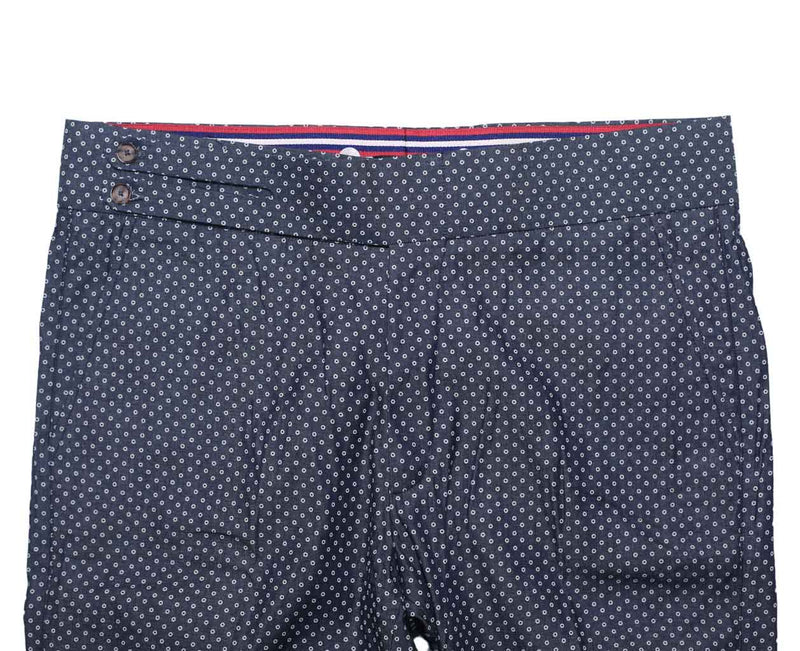 Men's Gurkha Pants Blue Dots Cotton Slim High Waist Flat Front Dress Trousers 36