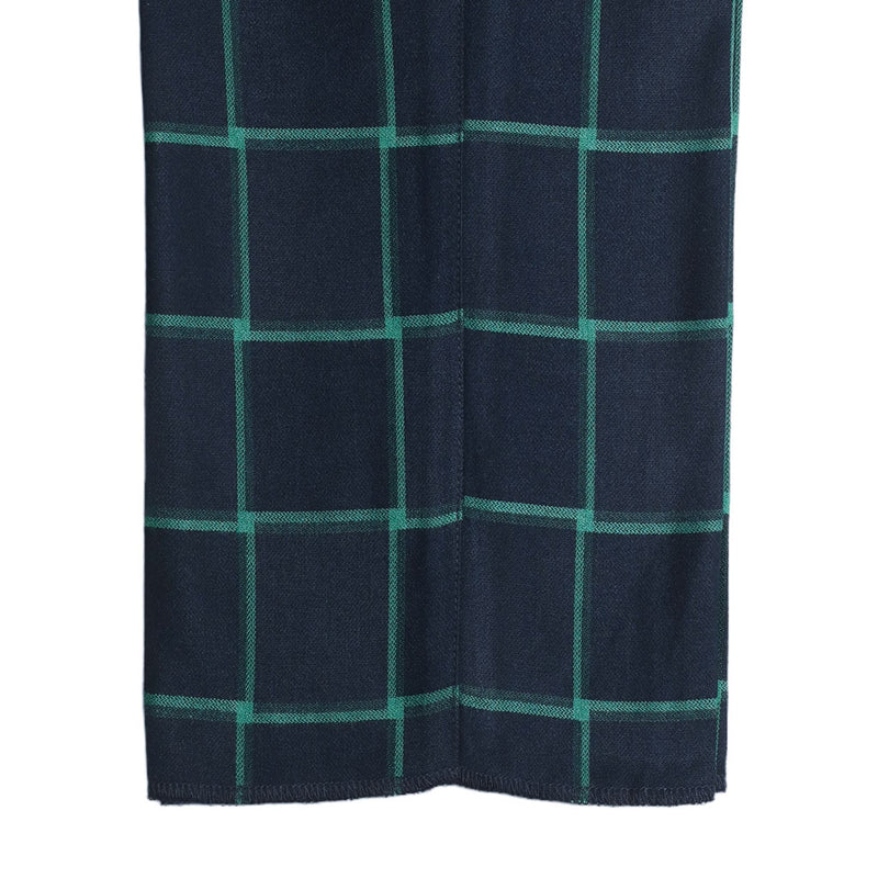 Men's Gurkha Pants Blue Green Check Abstract Wool Slim High Waist Flat Front Dress Trousers 36