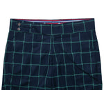 Men's Gurkha Pants Blue Green Check Abstract Wool Slim High Waist Flat Front Dress Trousers 36