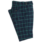 Men's Gurkha Pants Blue Green Check Abstract Wool Slim High Waist Flat Front Dress Trousers 36