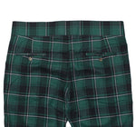 Men's Gurkha Pants Green Black White Plaid Check Slim High Waist Flat Front Dress Trousers 36