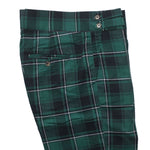 Men's Gurkha Pants Green Black White Plaid Check Slim High Waist Flat Front Dress Trousers 36