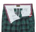 Men's Gurkha Pants Green Black White Plaid Check Slim High Waist Flat Front Dress Trousers 36