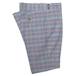 Men's Gurkha Pants Blue Orange Plaid Stretch Slim High Waist Flat Front Dress Trousers