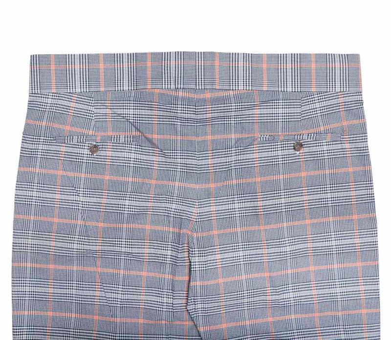 Men's Gurkha Pants Blue Orange Plaid Stretch Slim High Waist Flat Front Dress Trousers