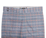 Men's Gurkha Pants Blue Orange Plaid Stretch Slim High Waist Flat Front Dress Trousers