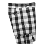 Men's Gurkha Pants Black White Plaid Check Slim High Waist Flat Front Dress Trousers 36