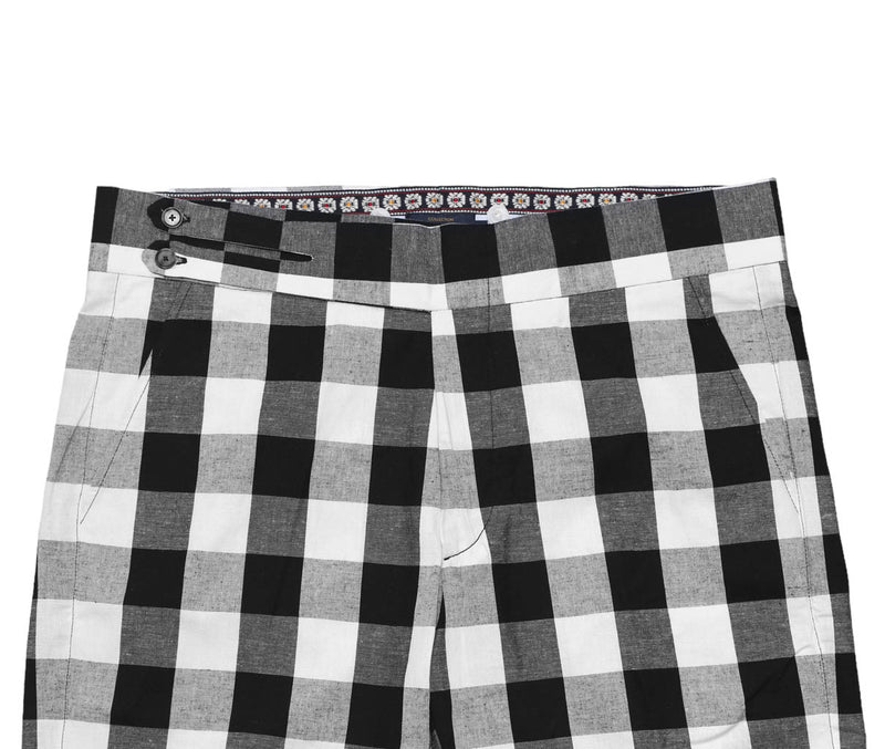 Men's Gurkha Pants Black White Plaid Check Slim High Waist Flat Front Dress Trousers 36