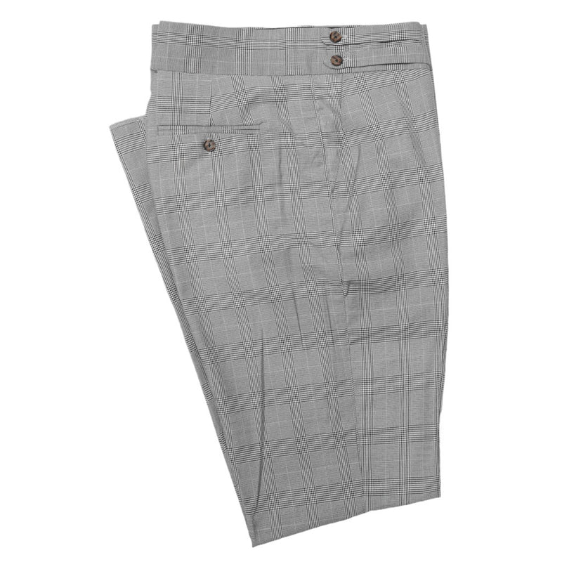 Men's Gurkha Pants Gray Blue Plaid Wool Slim High Waist Flat Front Dress Trousers 38