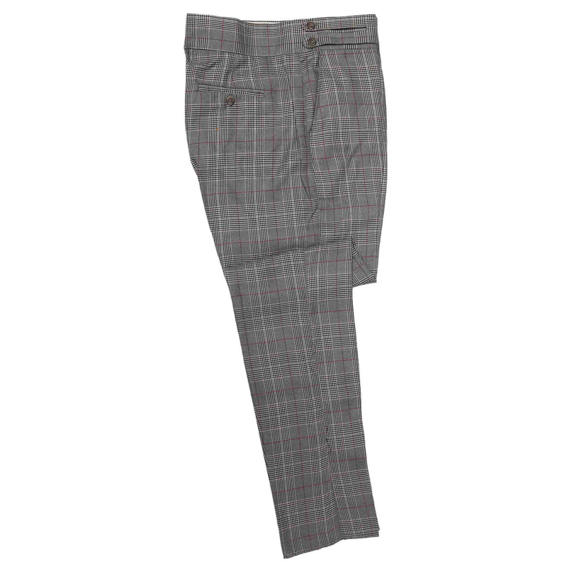 Men's Gurkha Pants Gray Red Plaid Check Slim High Waist Flat Front Dress Trousers 38