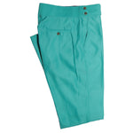 Men's Gurkha Pants Turquoise Wool Blend Slim High Waist Flat Front Dress Trousers 38