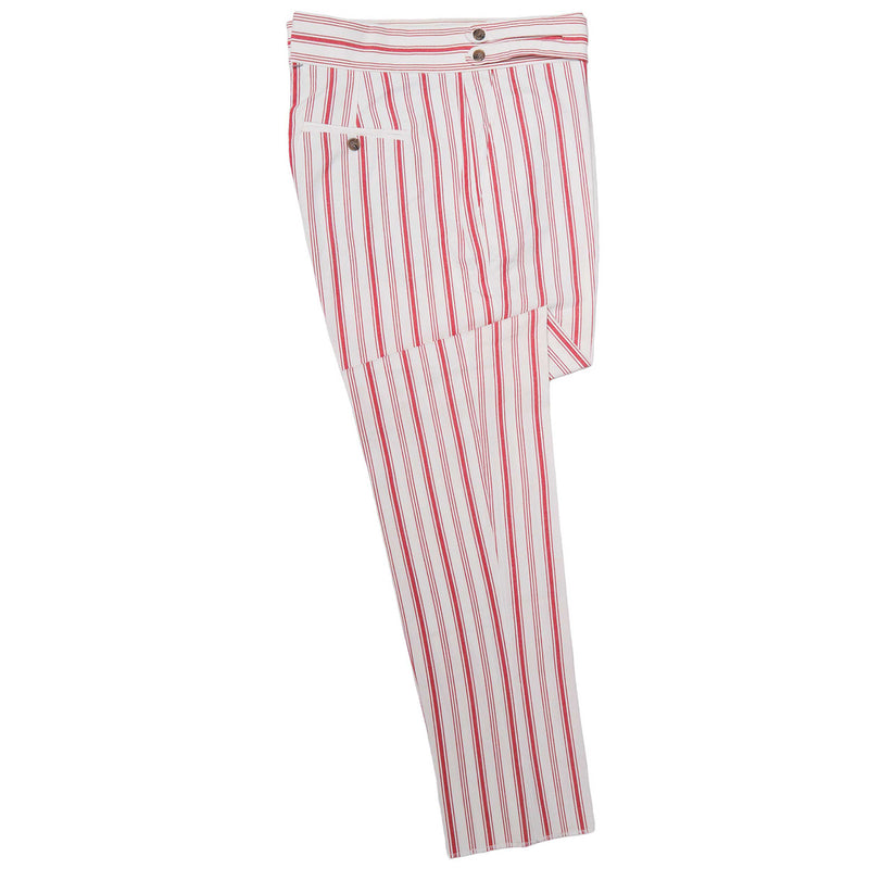 Men's Gurkha Pants Red White Striped Slim High Waist Flat Front Dress Trousers 38