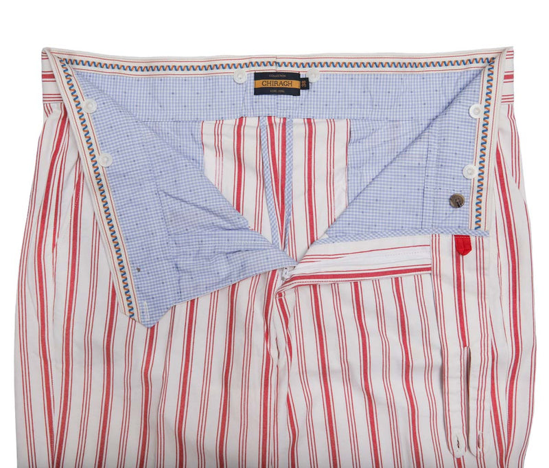 Men's Gurkha Pants Red White Striped Slim High Waist Flat Front Dress Trousers 38