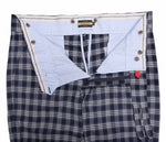 Men's Gurkha Pants Blue White Plaid Check Slim High Waist Flat Front Dress Trousers 38