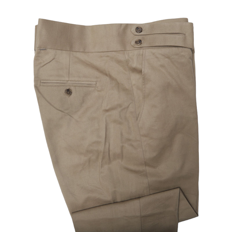 Men's Gurkha Pants Beige Cotton Slim High Waist Flat Front Chino Trousers 38