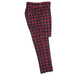 Men's Gurkha Pants Blue Red Check Wool Slim High Waist Flat Front Dress Trousers 38